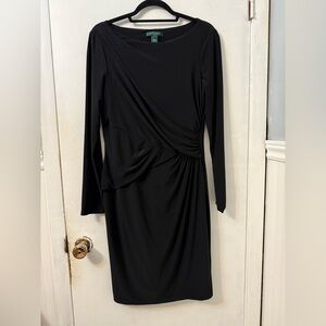 Ralph Lauren Black Stretch Dress with Draping